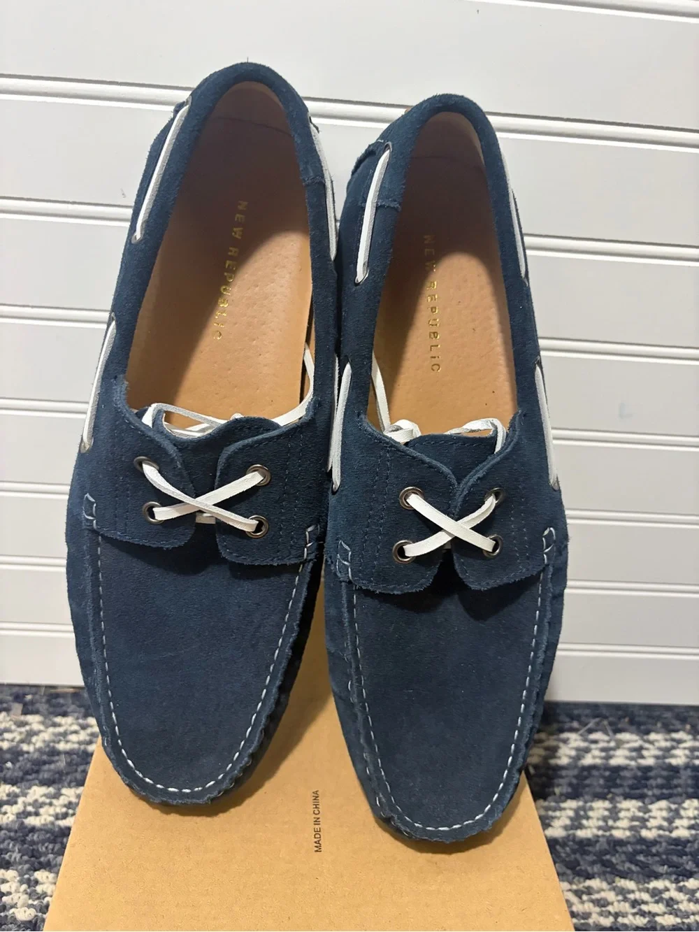 Men's Navy Leather Boat Shoes - Classic Slip-On Deck Style